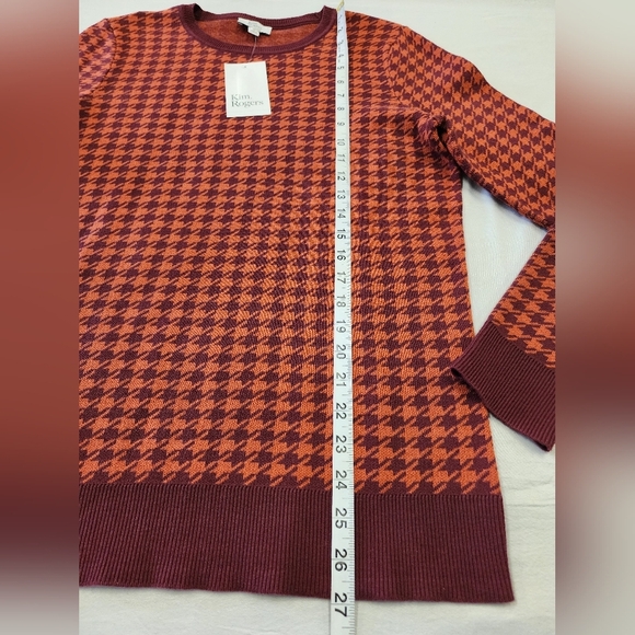 NWT Kim Rogers Women's Wine Houndstooth Crew Long Sleeve Pullover Sweater, sz MD - Picture 7 of 15